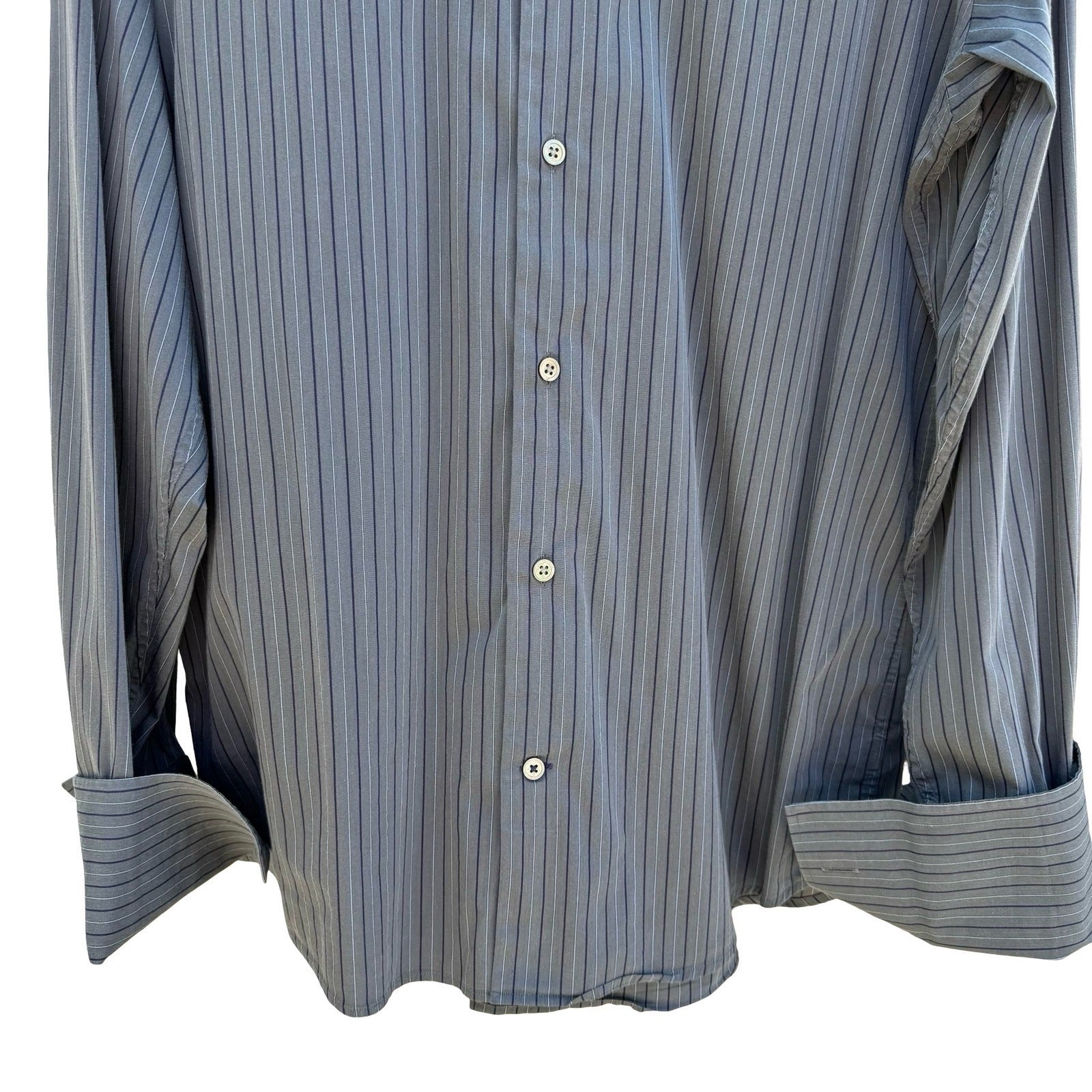 Banana Republic Mens M 15-15.5 Grey Pinstripe French Cuff Dress Shirt Office