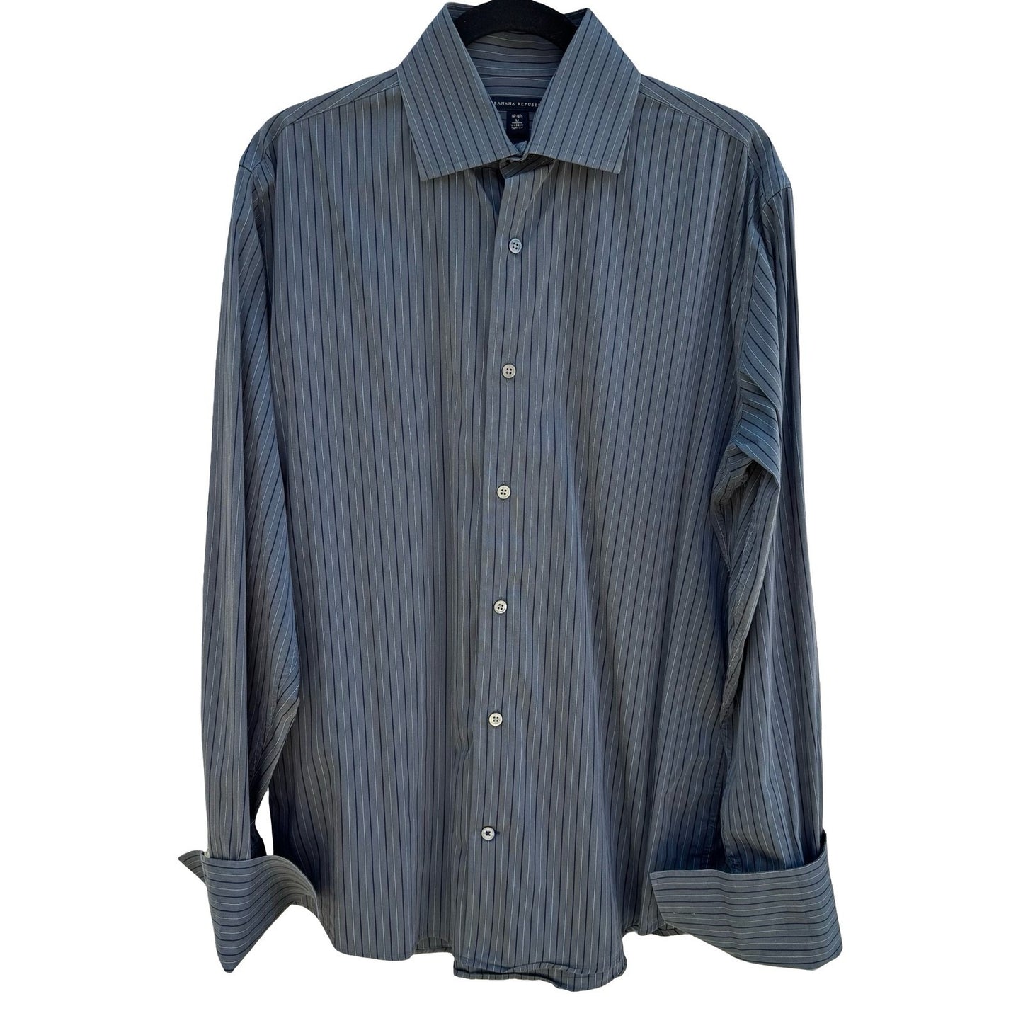 Banana Republic Mens M 15-15.5 Grey Pinstripe French Cuff Dress Shirt Office