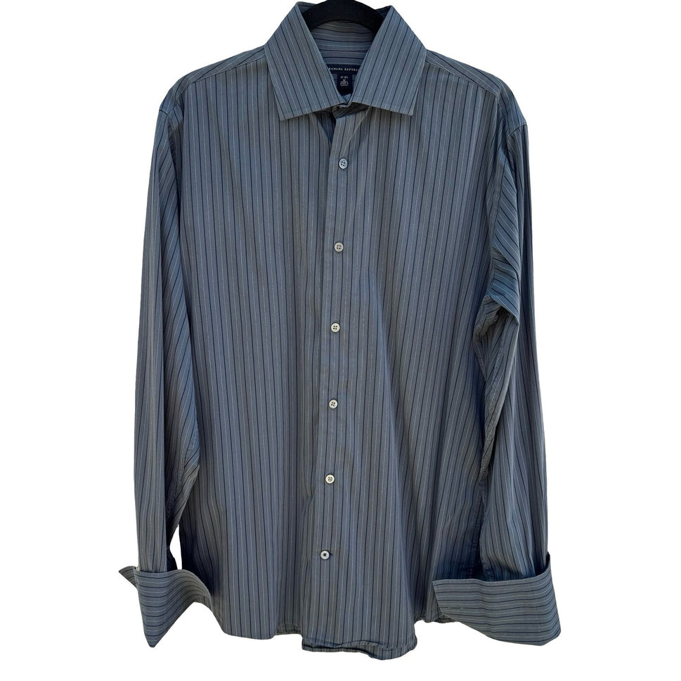 Banana Republic Mens M 15-15.5 Grey Pinstripe French Cuff Dress Shirt Office