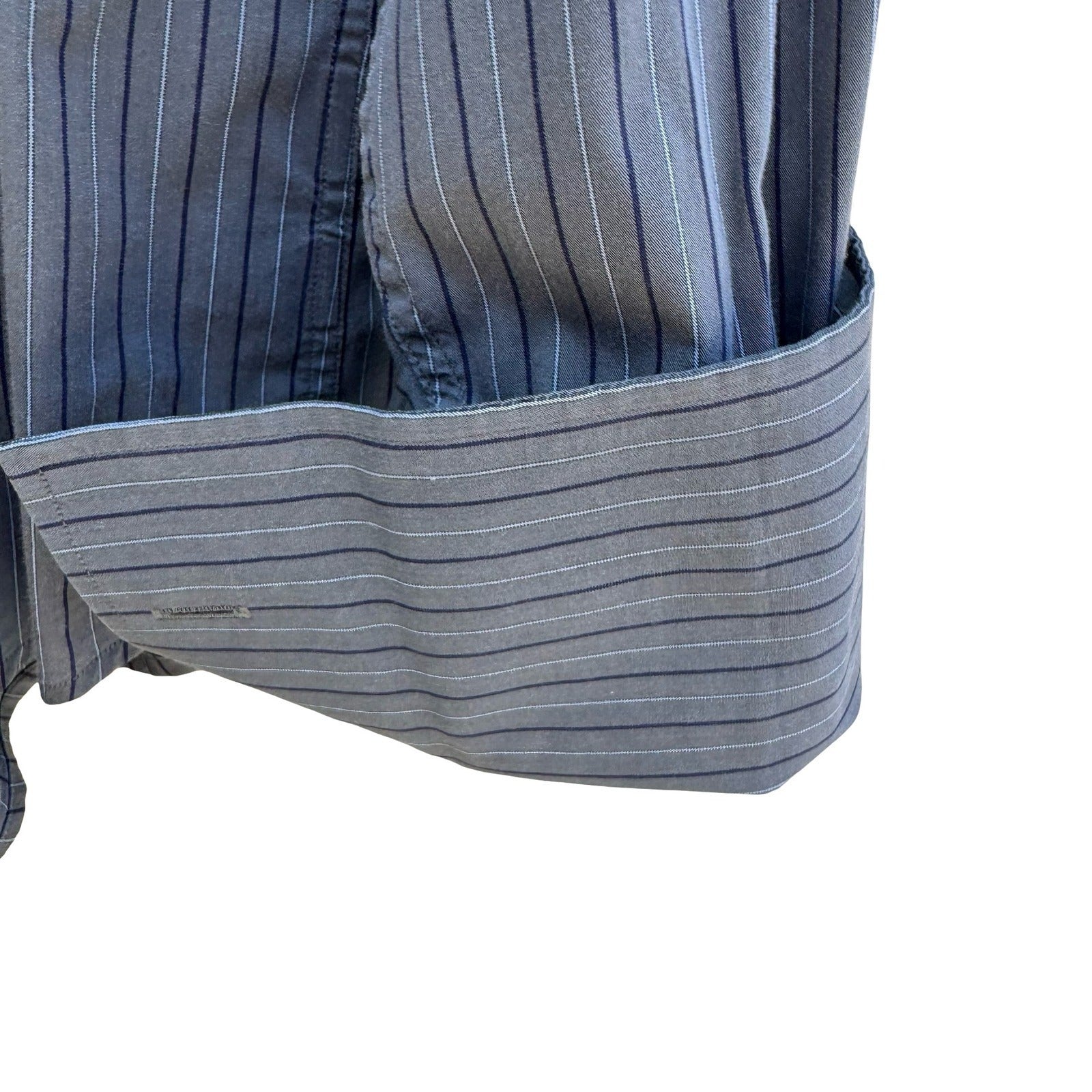 Banana Republic Mens M 15-15.5 Grey Pinstripe French Cuff Dress Shirt Office