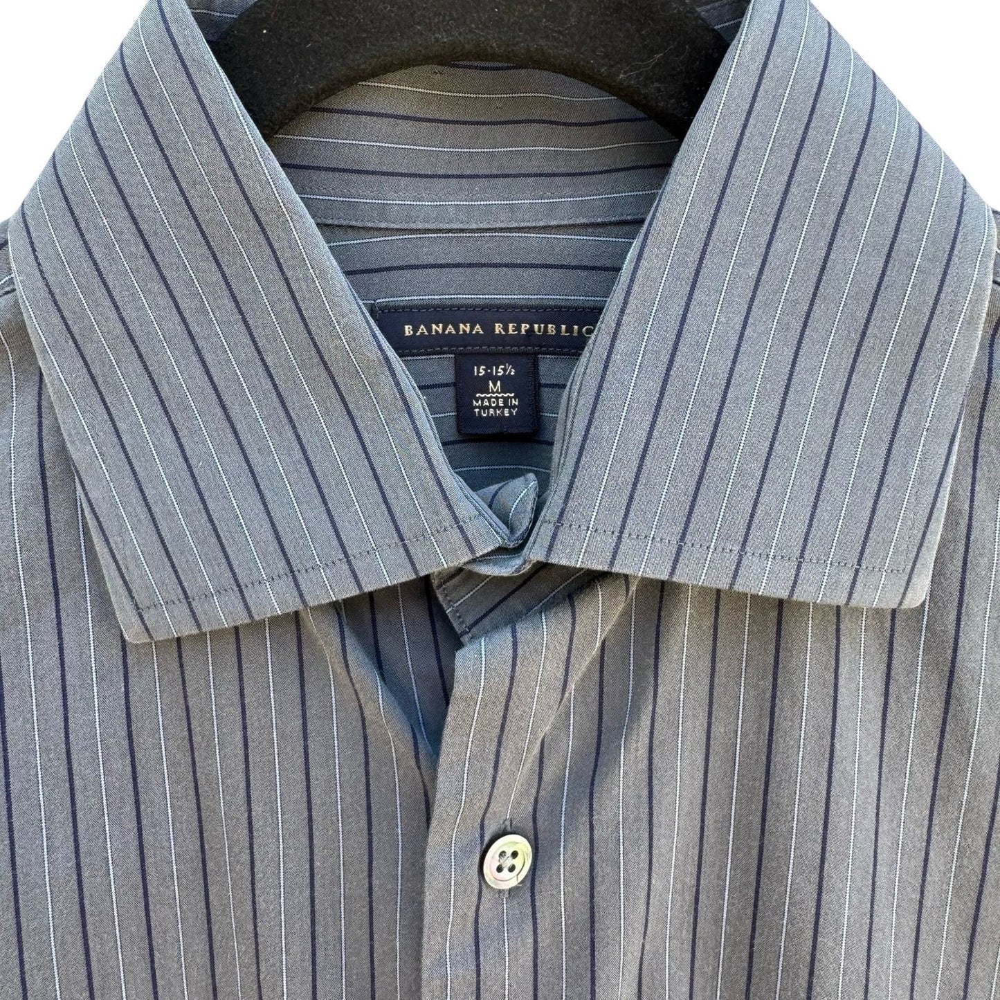 Banana Republic Mens M 15-15.5 Grey Pinstripe French Cuff Dress Shirt Office