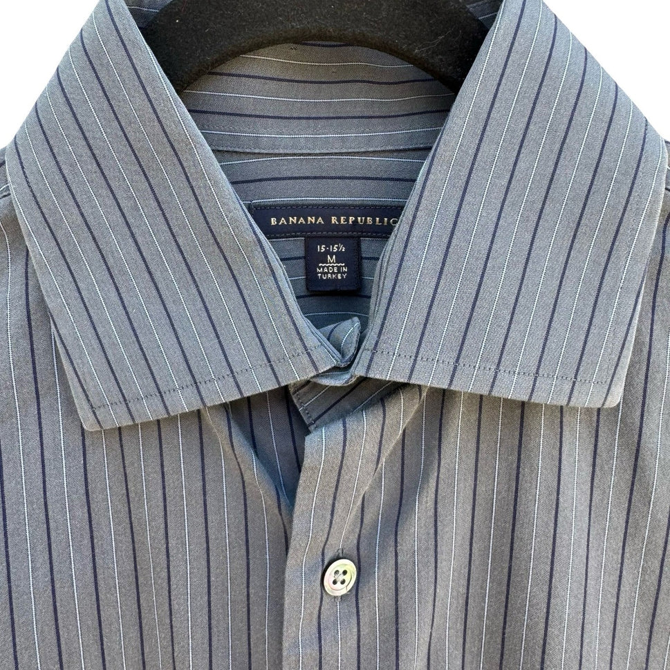 Banana Republic Mens M 15-15.5 Grey Pinstripe French Cuff Dress Shirt Office