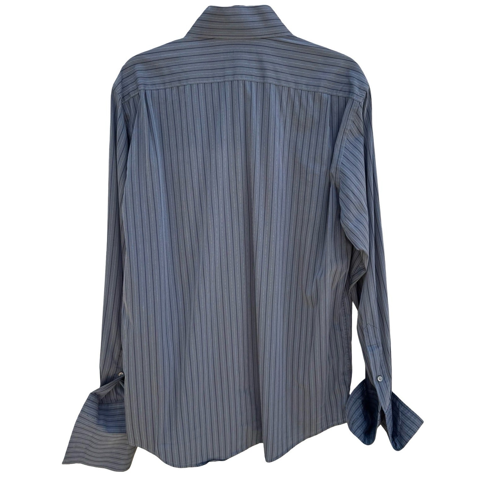 Banana Republic Mens M 15-15.5 Grey Pinstripe French Cuff Dress Shirt Office