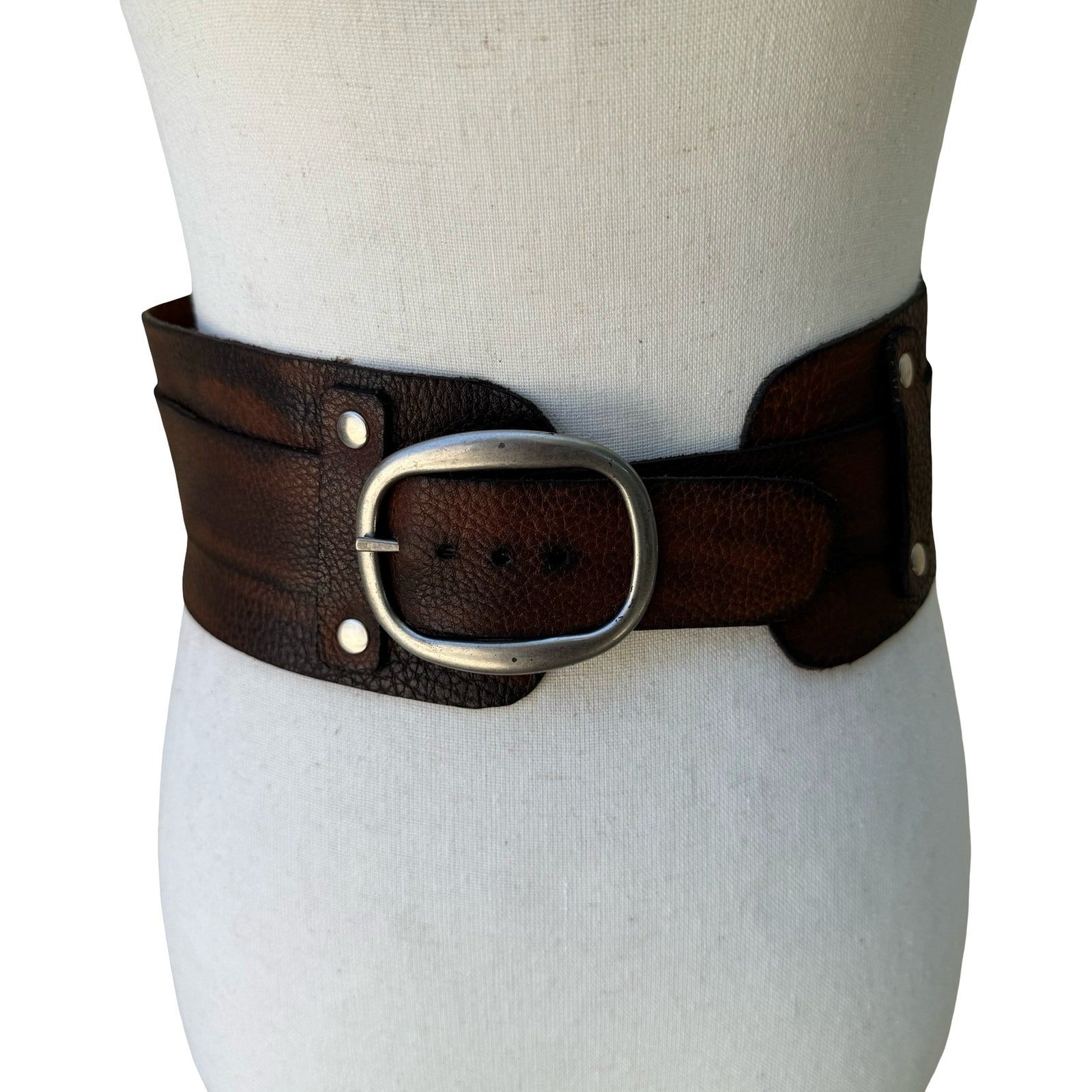Vintage Y2K Steampunk Western Boho Edgy Brown Distressed Leather Wide Cinch Belt