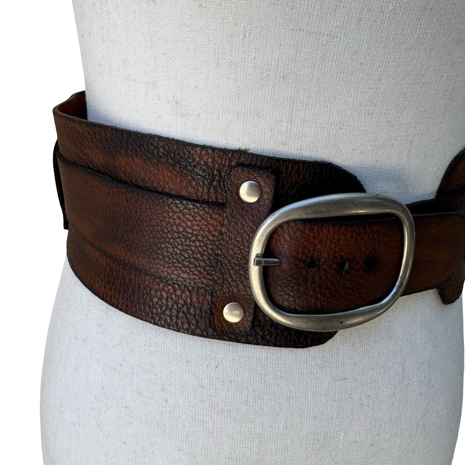 Vintage Y2K Steampunk Western Boho Edgy Brown Distressed Leather Wide Cinch Belt