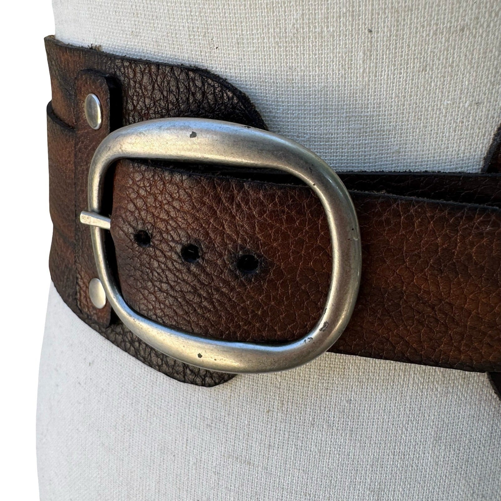 Vintage Y2K Steampunk Western Boho Edgy Brown Distressed Leather Wide Cinch Belt