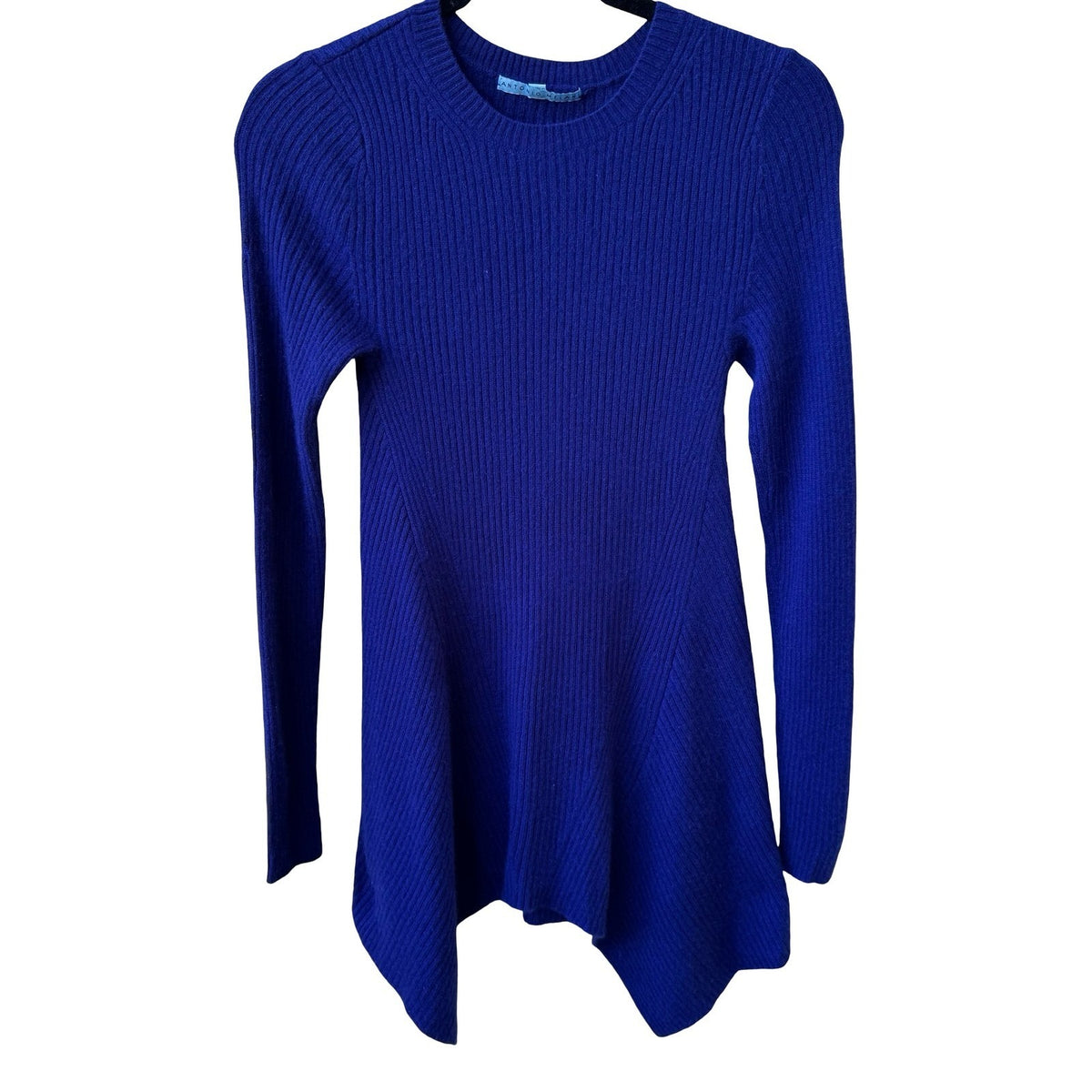 Antonio Melani Cashmere Luxury Ribbed Asymmetric Sharkbite Sweater Royal Blue S