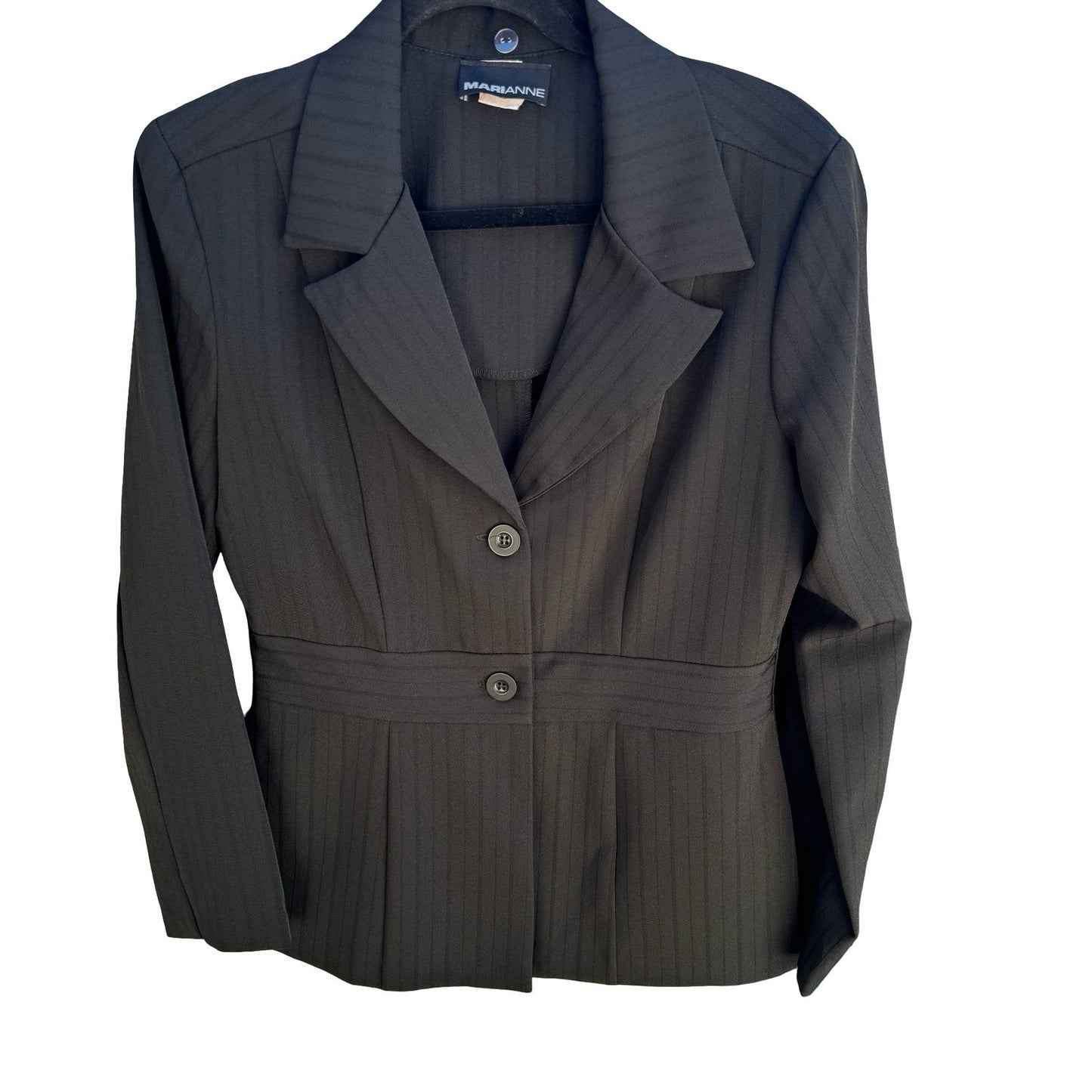 Marianne Vintage 90s Pinstripe Blazer Pant Suit Set Professional Black Womens 10
