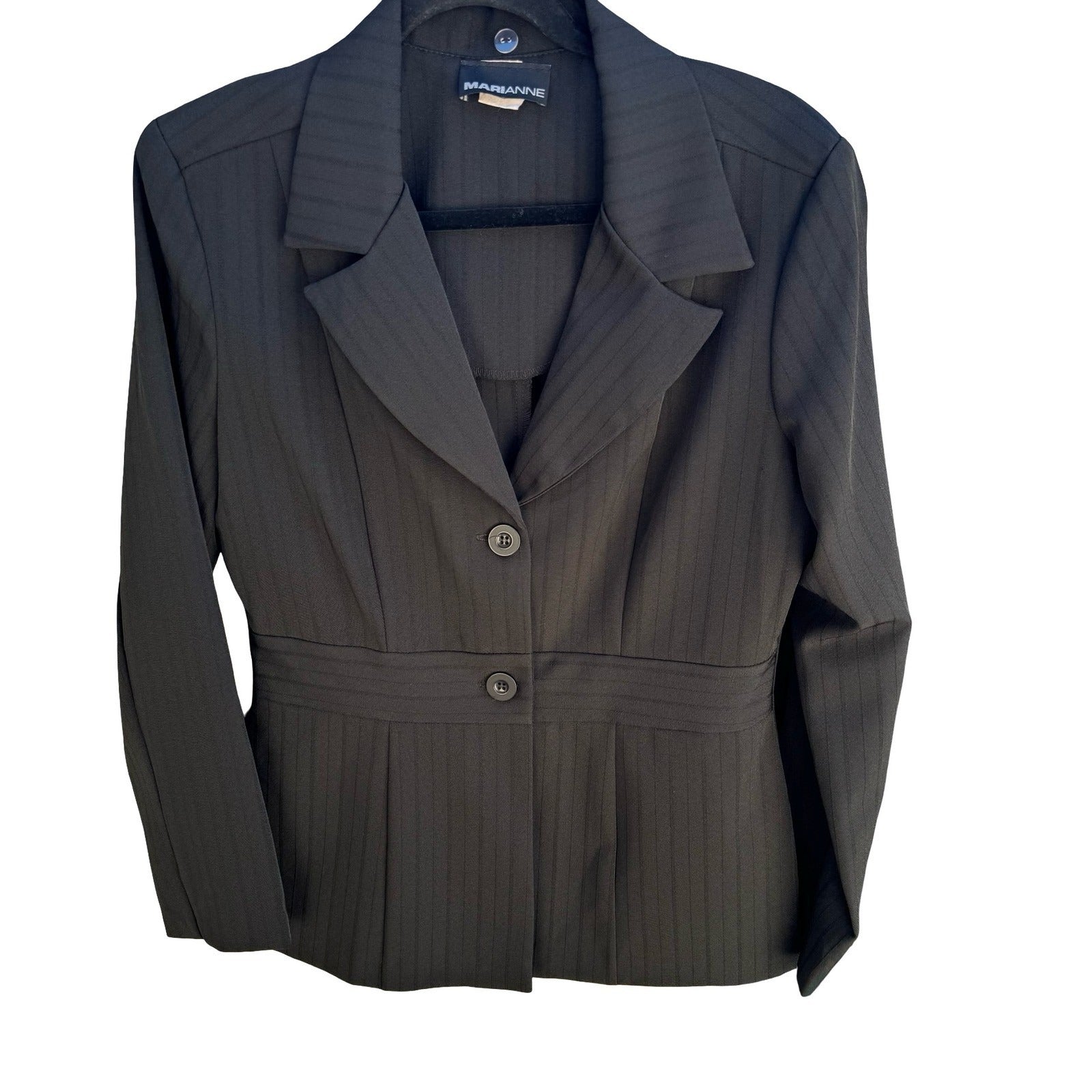 Marianne Vintage 90s Pinstripe Blazer Pant Suit Set Professional Black Womens 10