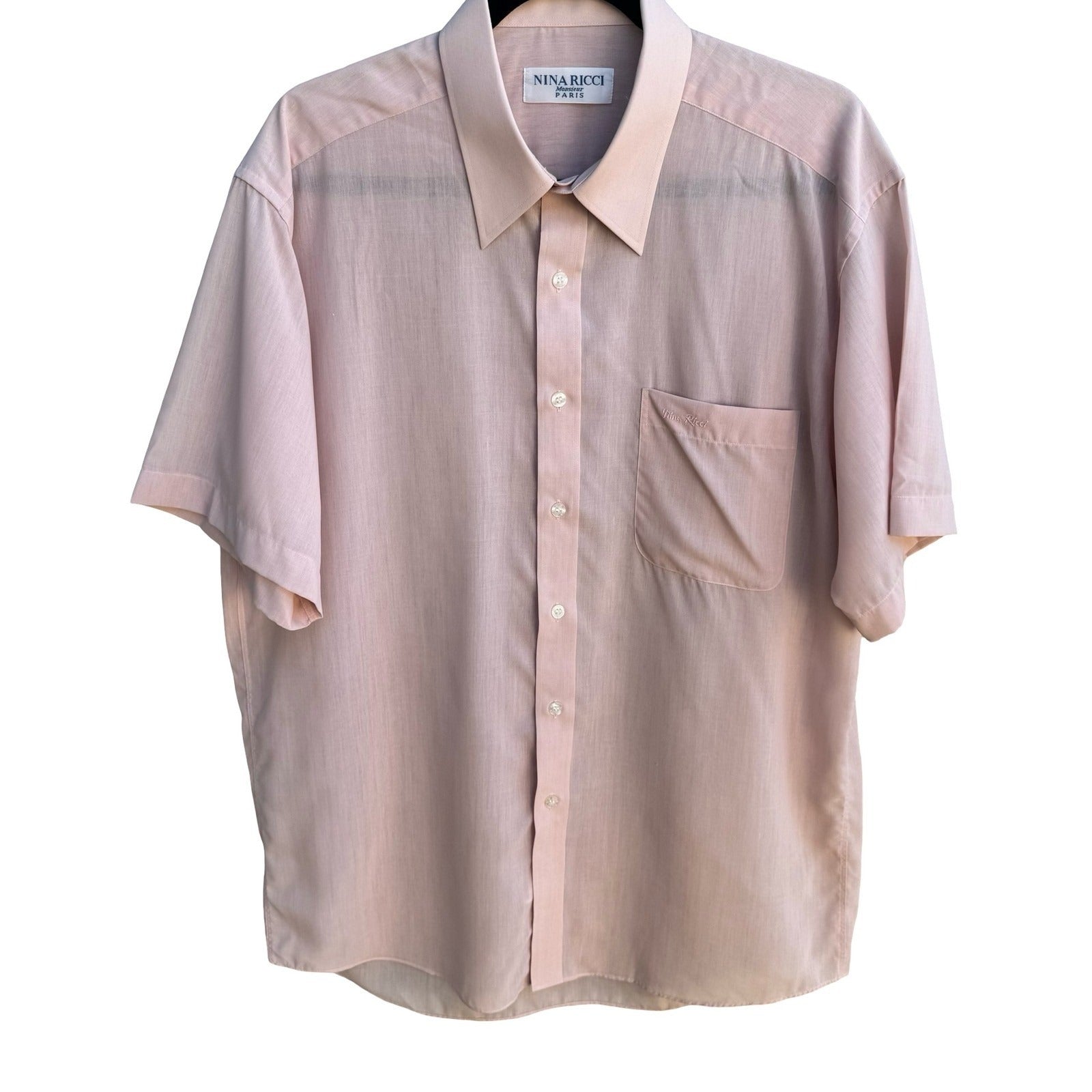 Nina Ricci Monsieur Paris Vintage Minimalist Soft Boy Shirt Pastel Pink Mens L