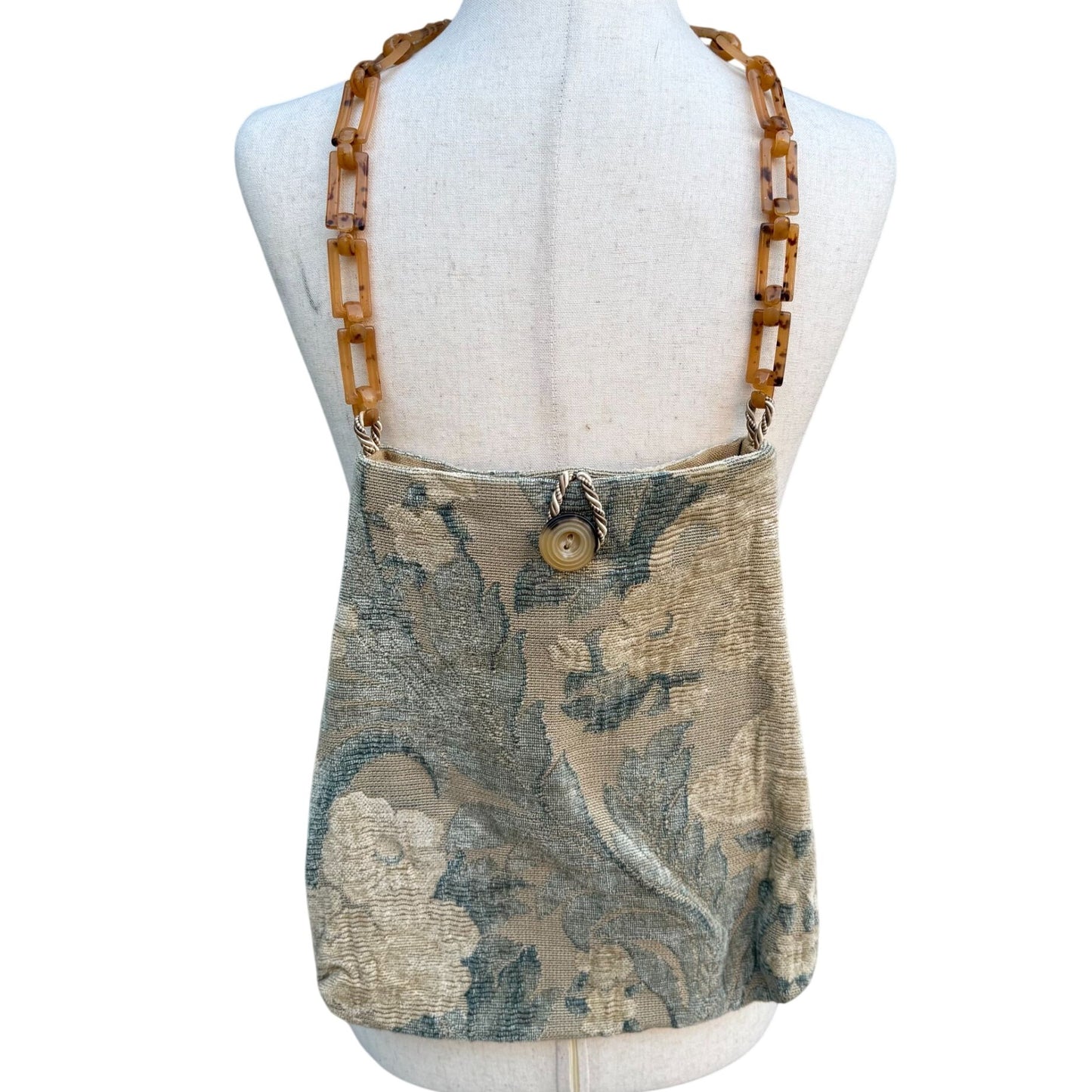 Dorit Collection Vintage Floral Tapestry Shoulder Bag Tortoise Acrylic Chain