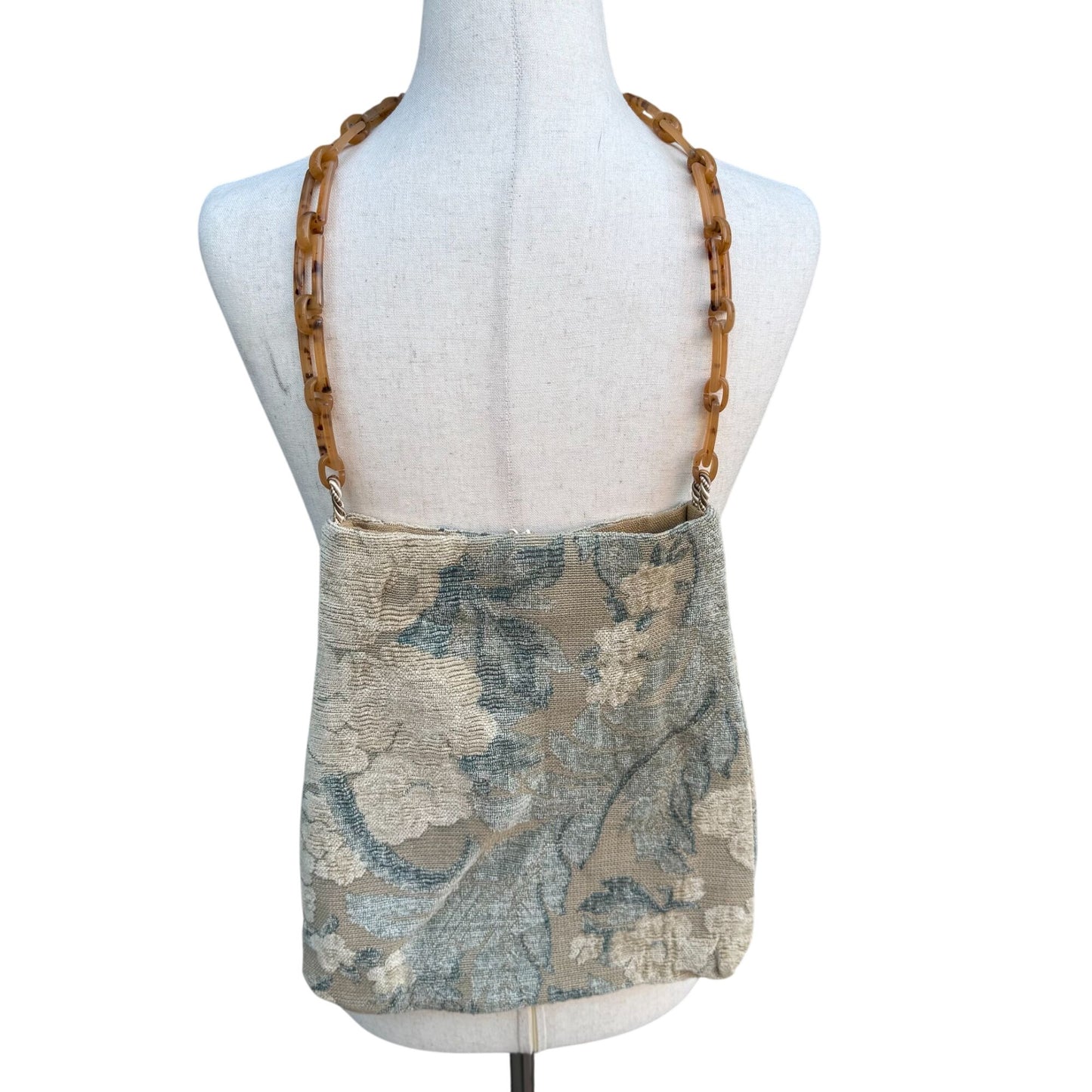 Dorit Collection Vintage Floral Tapestry Shoulder Bag Tortoise Acrylic Chain