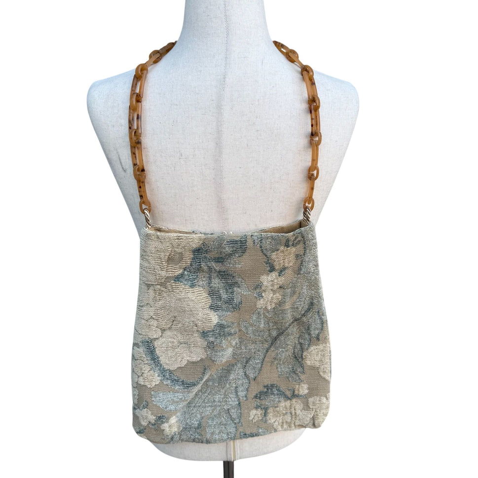 Dorit Collection Vintage Floral Tapestry Shoulder Bag Tortoise Acrylic Chain