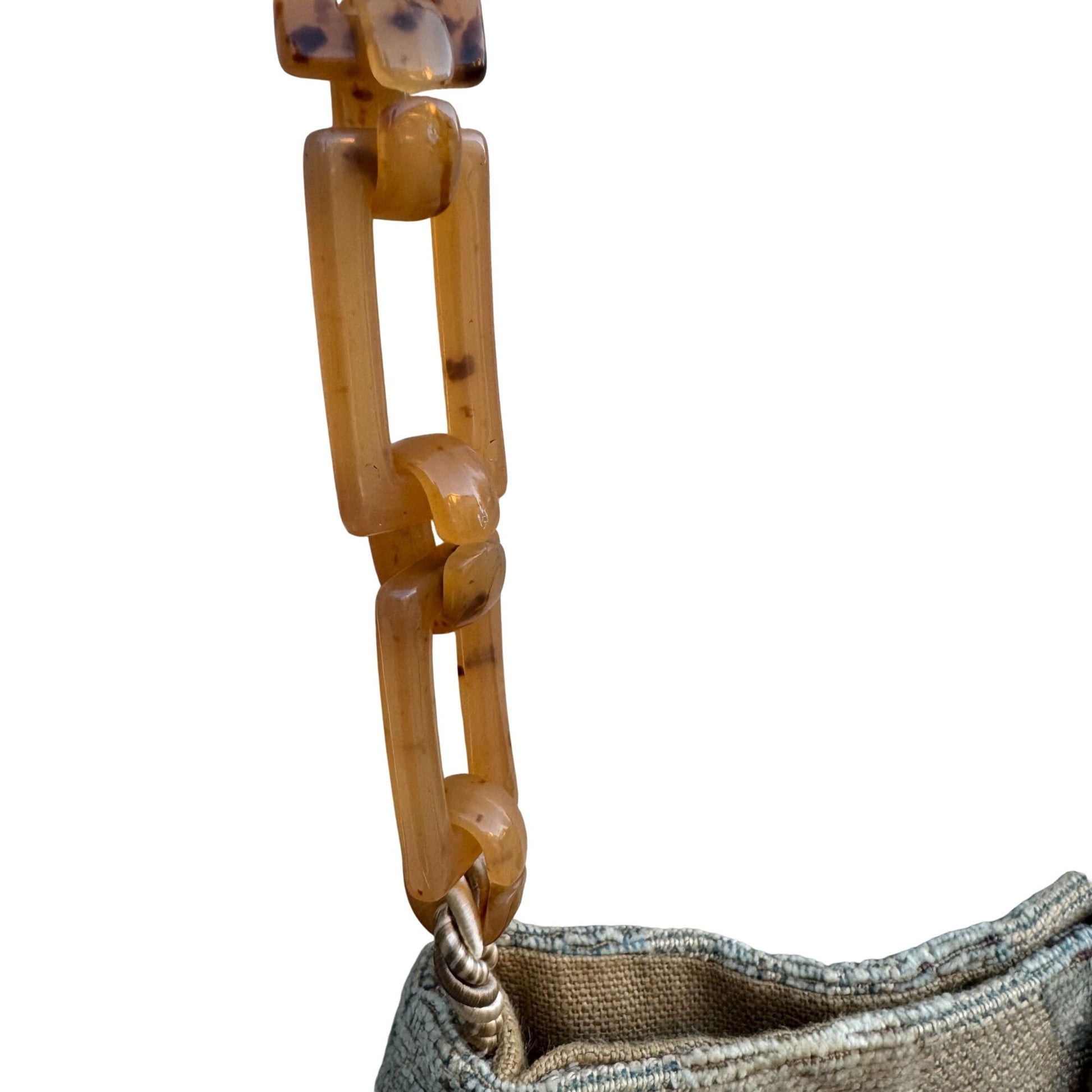 Dorit Collection Vintage Floral Tapestry Shoulder Bag Tortoise Acrylic Chain