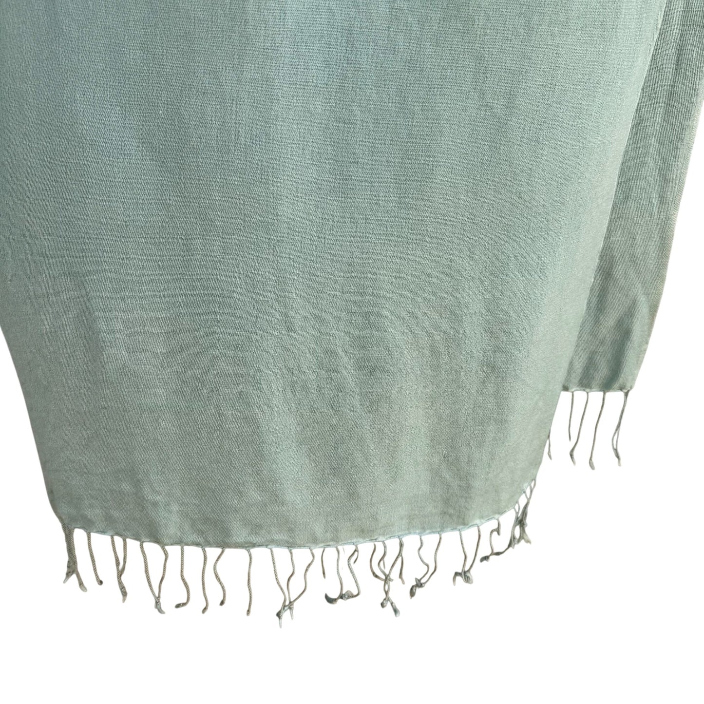 Vintage Cashmere Wool Mint Green Soft Fringe Edges Womens Woven Scarf Wrap Shawl
