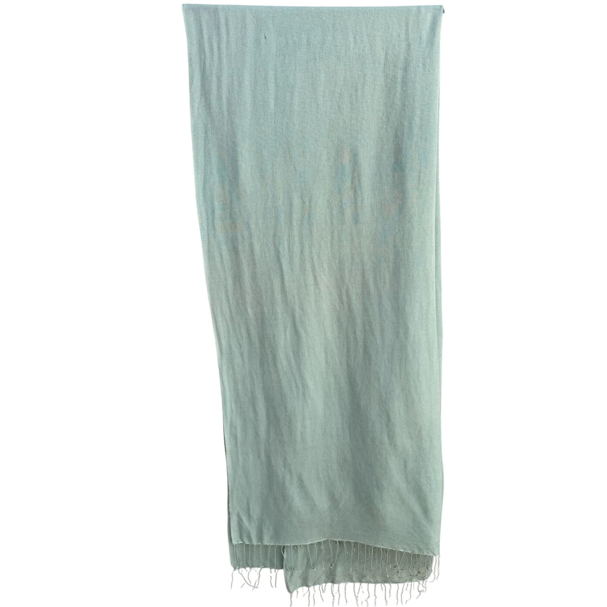Vintage Cashmere Wool Mint Green Soft Fringe Edges Womens Woven Scarf Wrap Shawl