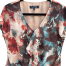 Switch Evan-Picone Womens Red Floral Ruffle V-Neck Short Sleeve Lightweight Blouse 12P 2 image