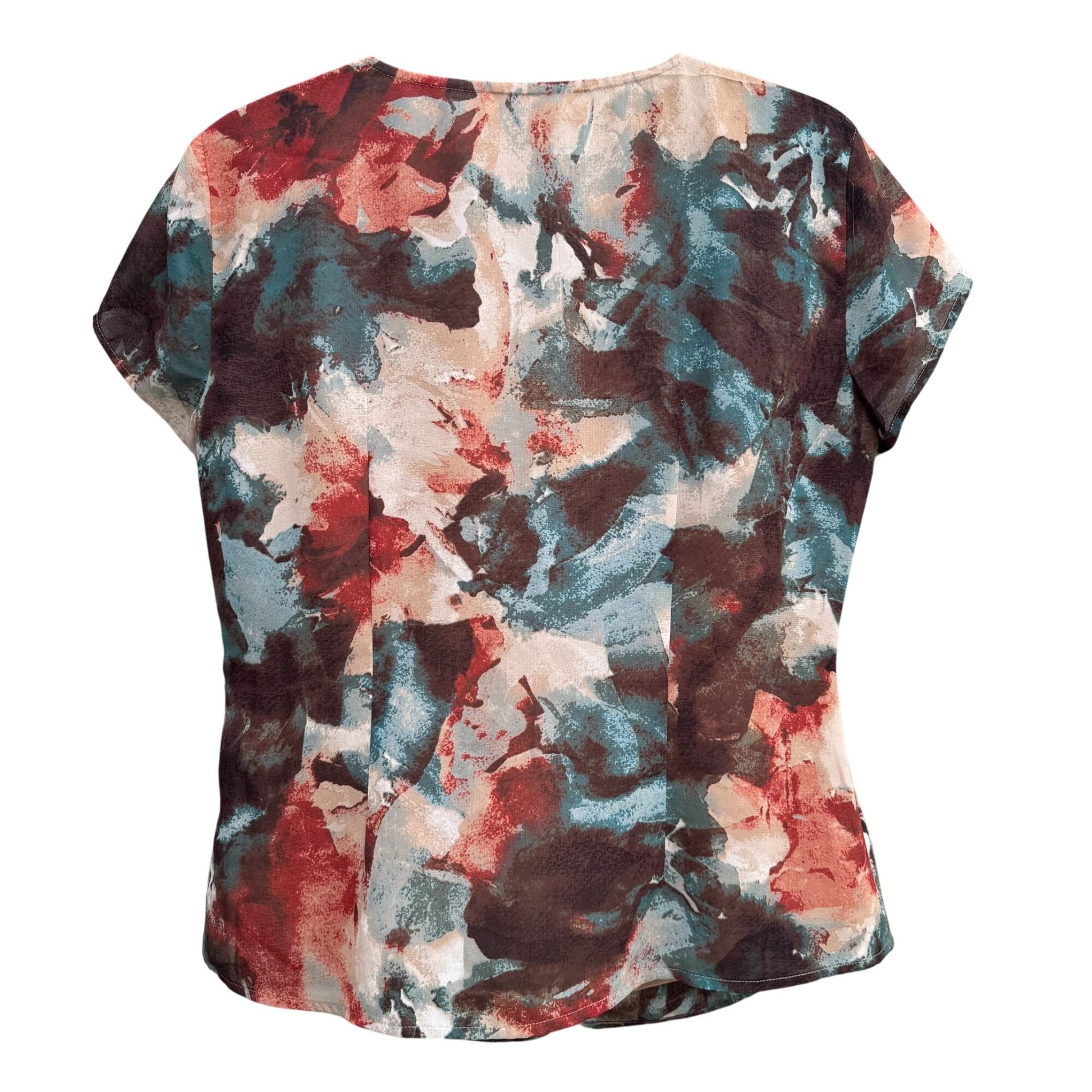 Evan-Picone Womens Red Floral Ruffle V-Neck Short Sleeve Lightweight Blouse 12P