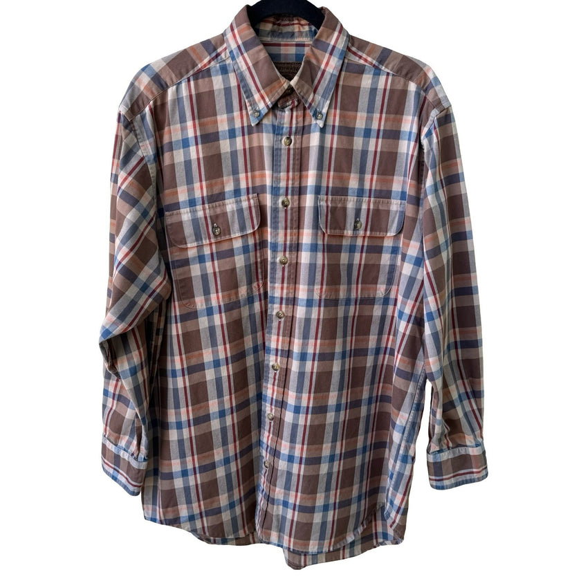 Clearwater Outfitters Plaid Gorpcore Outdoor Cabin Shirt Brown Cotton Twill M