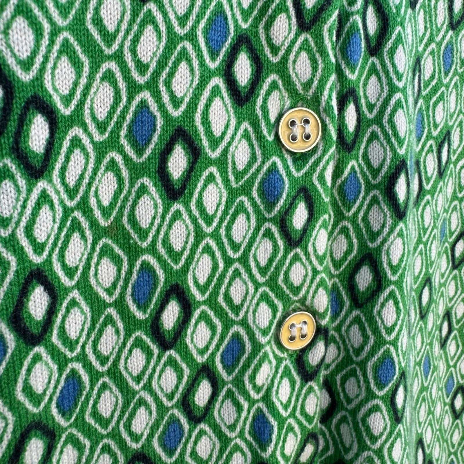 Liz & Co Womens Green Geometric Diamond Print 3/4 Sleeve Cotton Cardigan Large