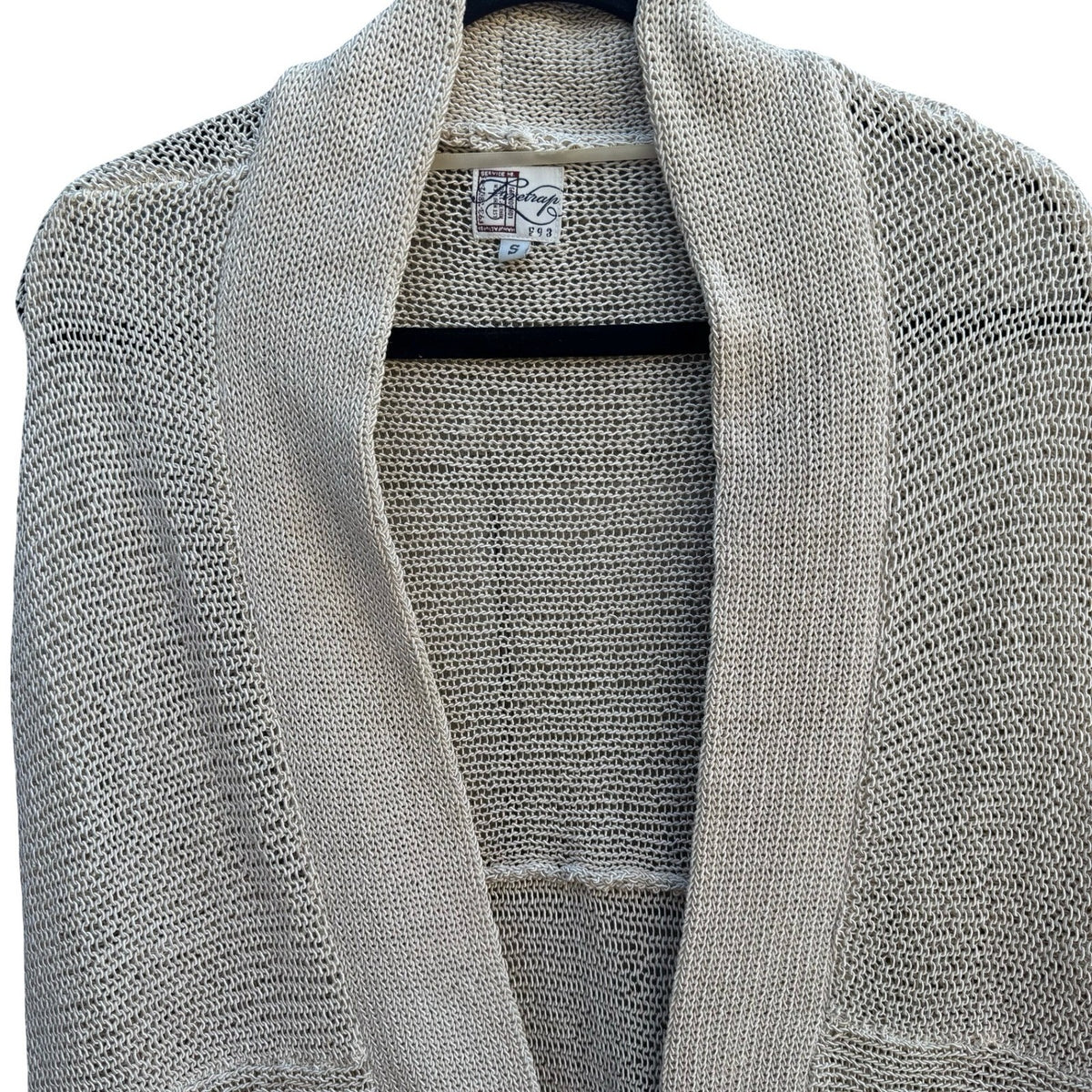 Firetrap Boho Coastal Minimalist Batwing Open Knit Oversized Airy Cardigan Tan S