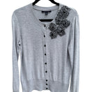 Switch Chadwicks Gray Cardigan Sweater Large Floral Applique Beaded Coquette Chic L 3 image