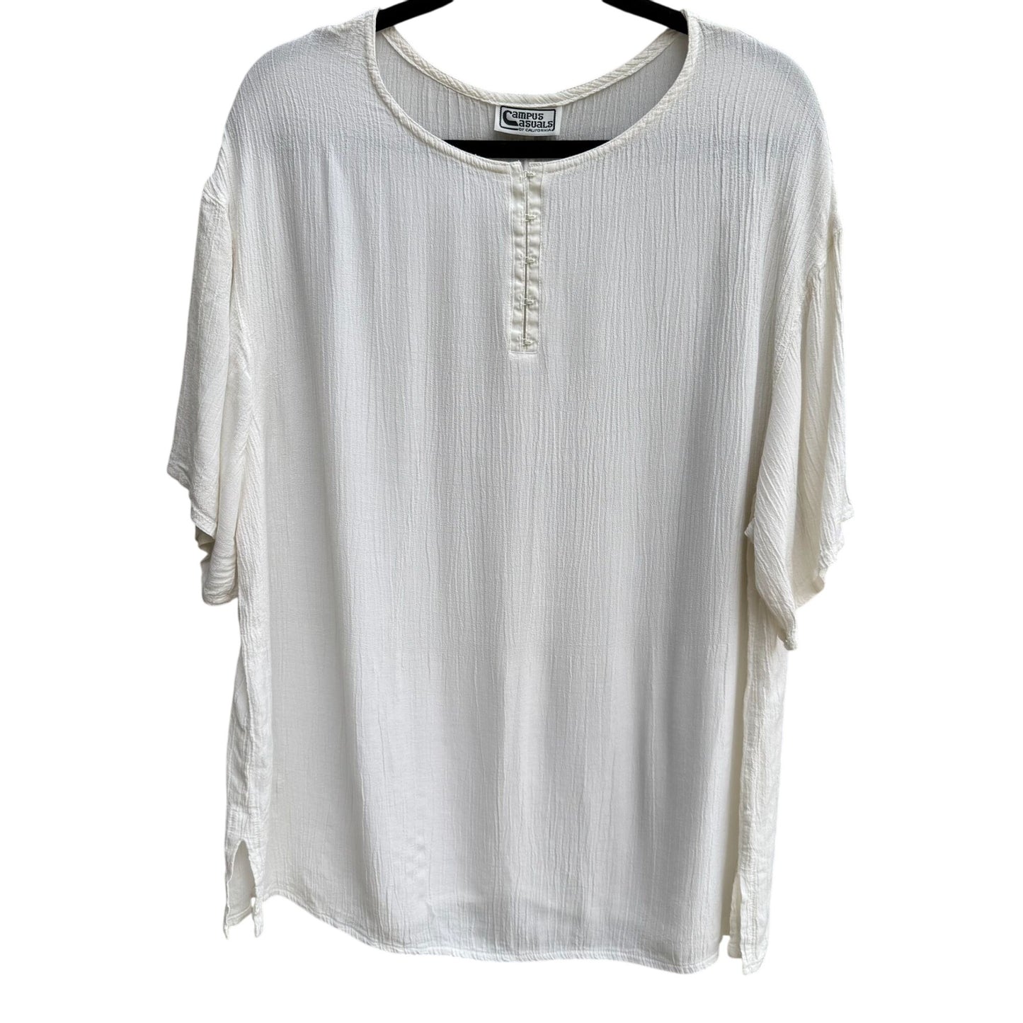 Campus Casuals Of California Vintage Womens White Crinkle Short Sleeve Blouse