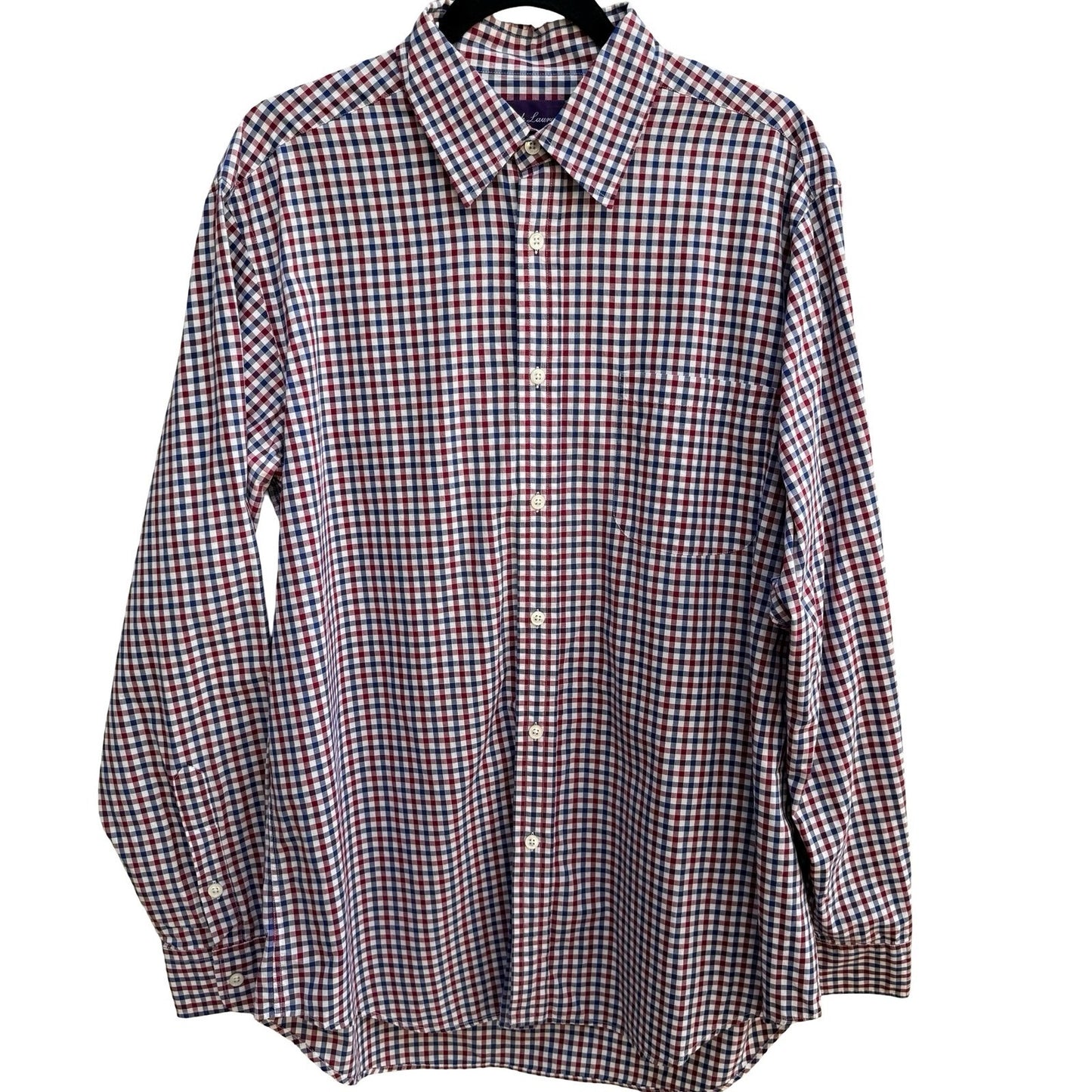 Ralph Lauren Purple Label Gingham Check Preppy Luxury Cotton Shirt Italy Mens L