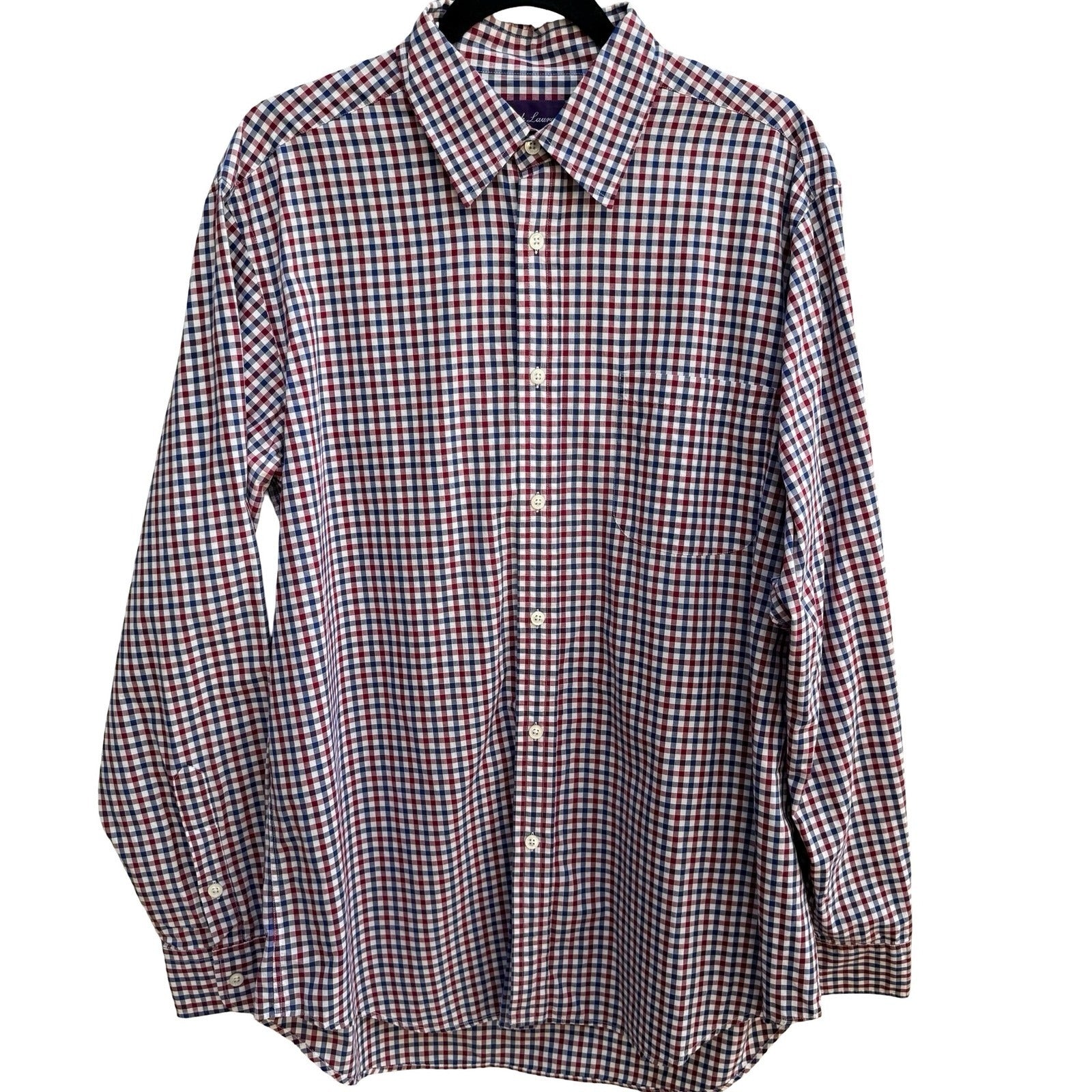 Ralph Lauren Purple Label Gingham Check Preppy Luxury Cotton Shirt Italy Mens L