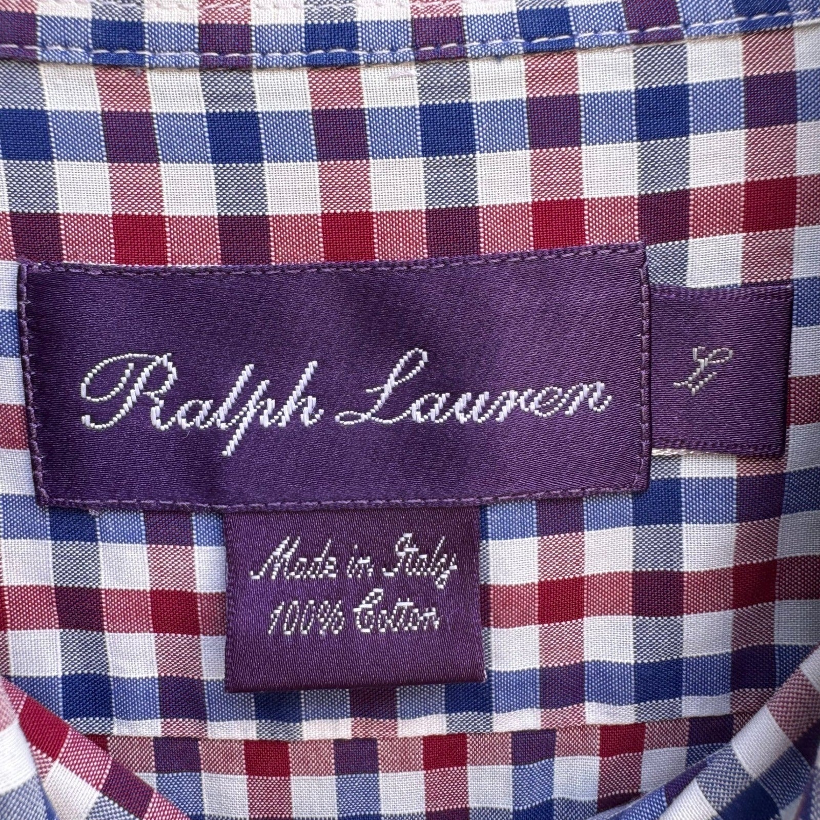 Ralph Lauren Purple Label Gingham Check Preppy Luxury Cotton Shirt Italy Mens L
