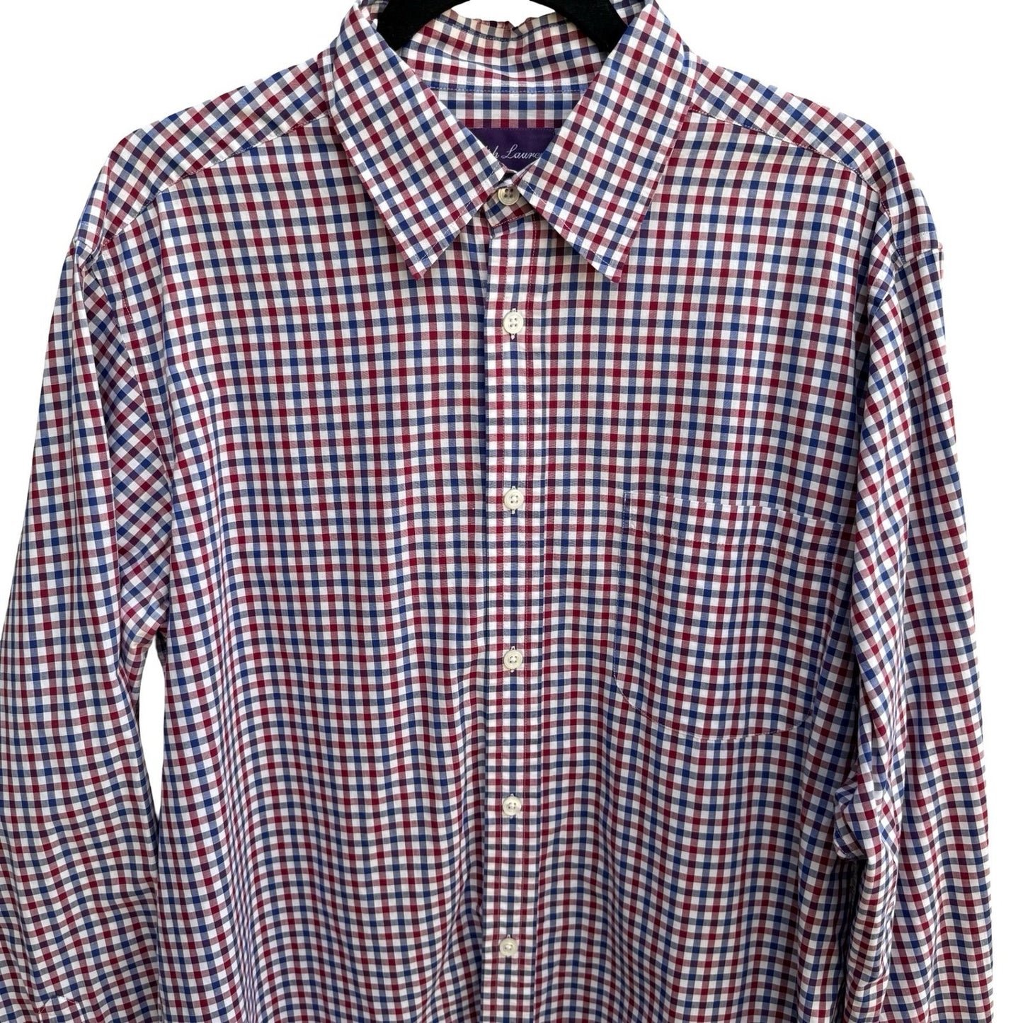 Ralph Lauren Purple Label Gingham Check Preppy Luxury Cotton Shirt Italy Mens L