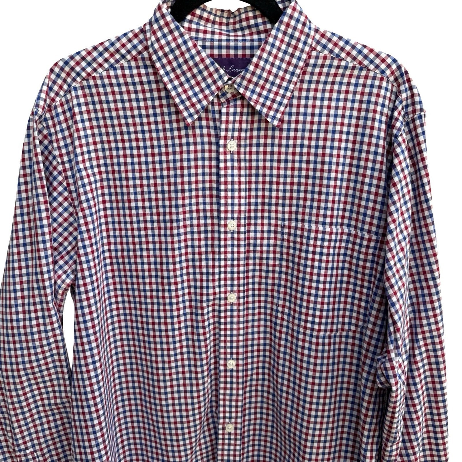 Ralph Lauren Purple Label Gingham Check Preppy Luxury Cotton Shirt Italy Mens L