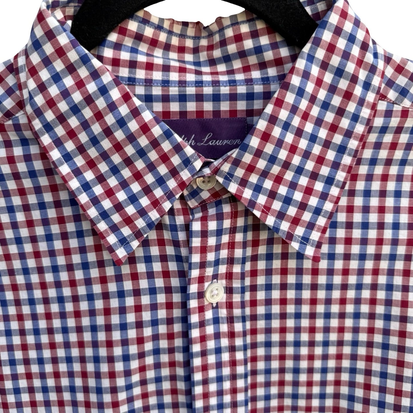 Ralph Lauren Purple Label Gingham Check Preppy Luxury Cotton Shirt Italy Mens L