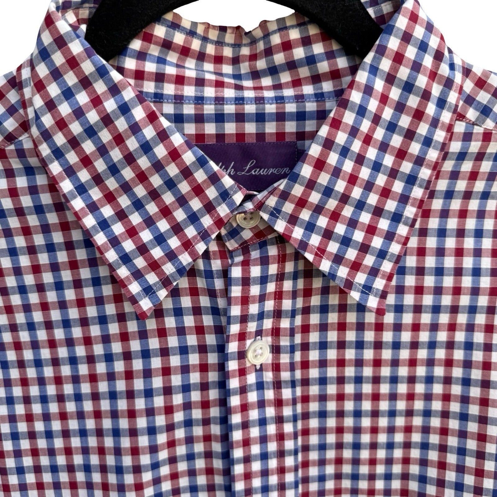 Ralph Lauren Purple Label Gingham Check Preppy Luxury Cotton Shirt Italy Mens L