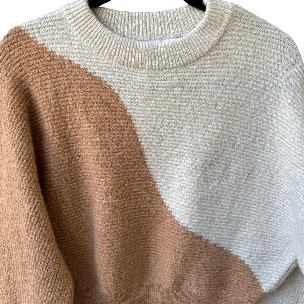 Lush Colorblock MInimalist Hygge Ribbed Knit Wool Blend Dolman Sleeve Sweater S