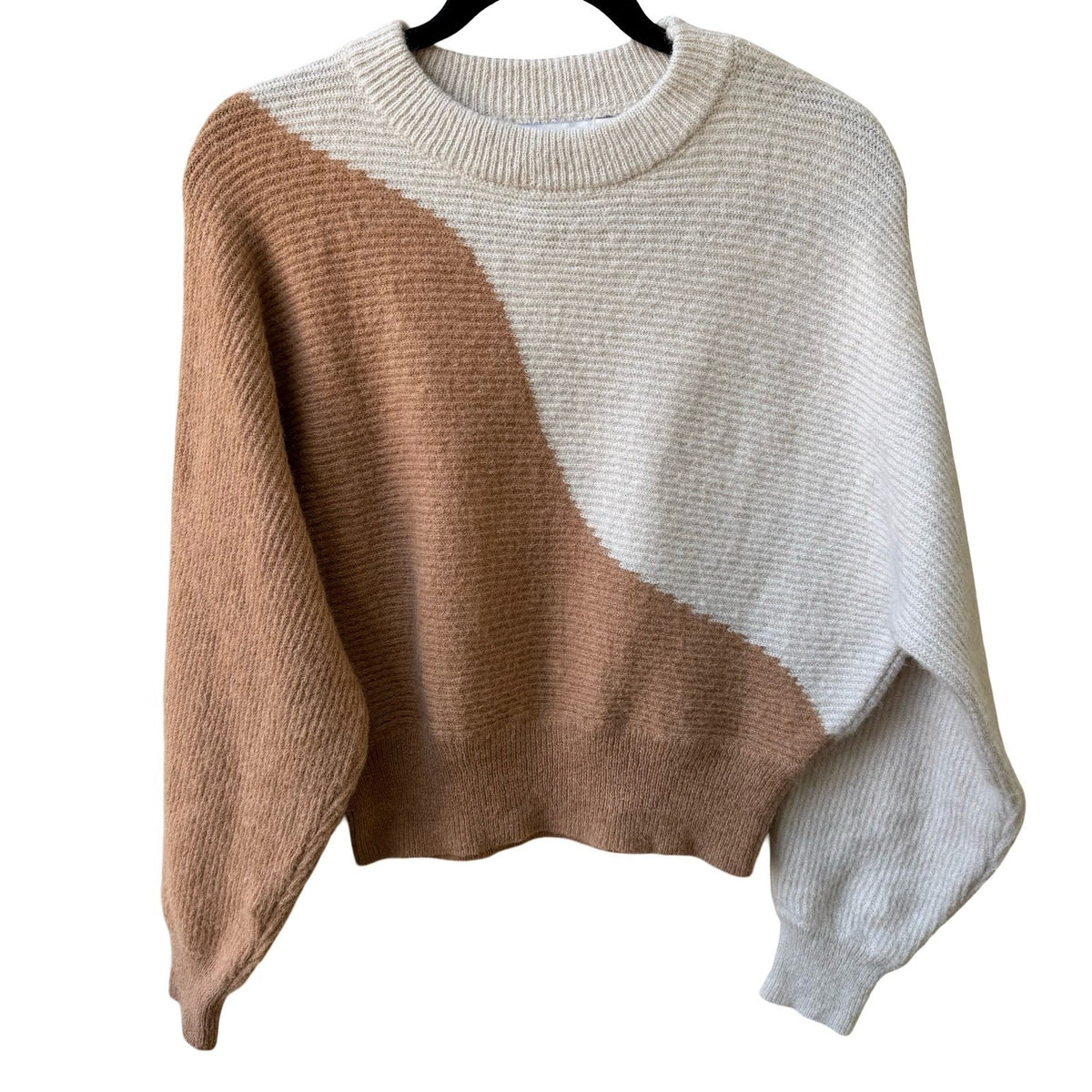 Lush Colorblock MInimalist Hygge Ribbed Knit Wool Blend Dolman Sleeve Sweater S