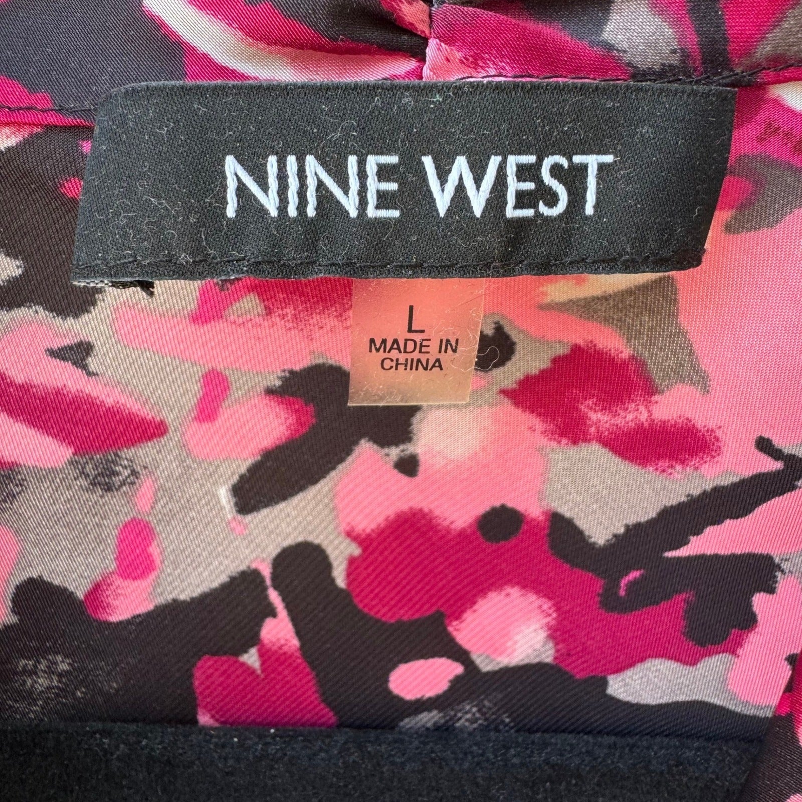 Nine West Professional Abstract Dark Floral Tie Neck Sleeveless Blouse L NEW