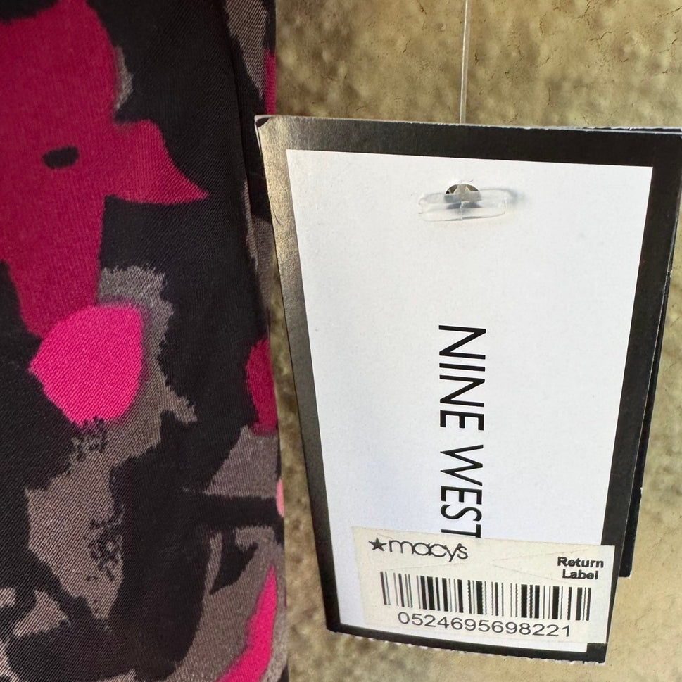 Nine West Professional Abstract Dark Floral Tie Neck Sleeveless Blouse L NEW