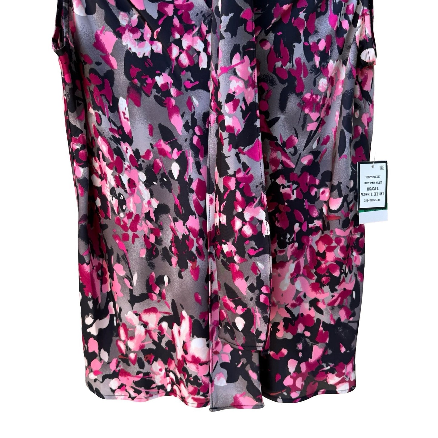 Nine West Professional Abstract Dark Floral Tie Neck Sleeveless Blouse L NEW