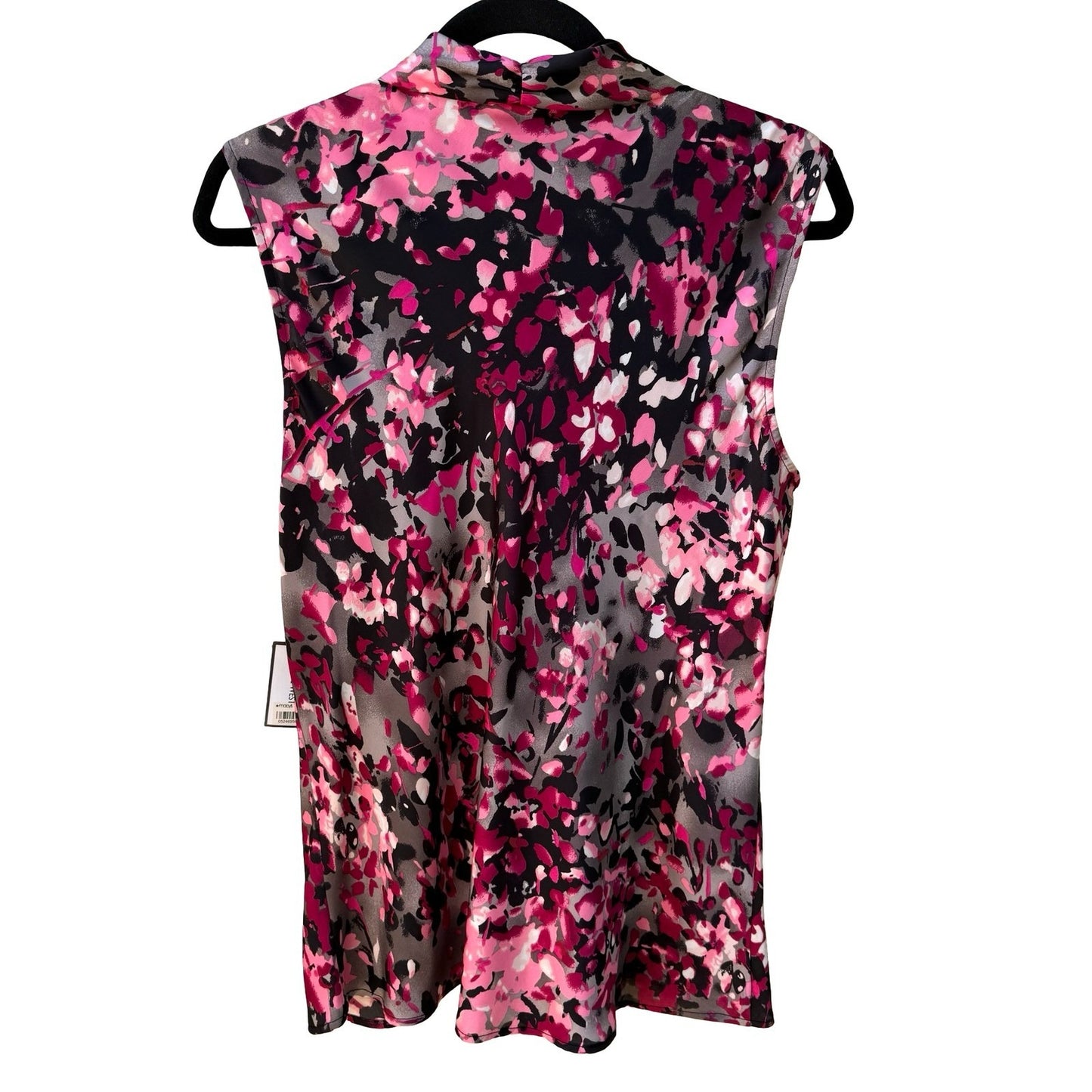 Nine West Professional Abstract Dark Floral Tie Neck Sleeveless Blouse L NEW