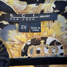 Switch ECI New York Womens Ruffle Trim Black Gold Baroque Glam Leopard Print Blouse 2X 2 image