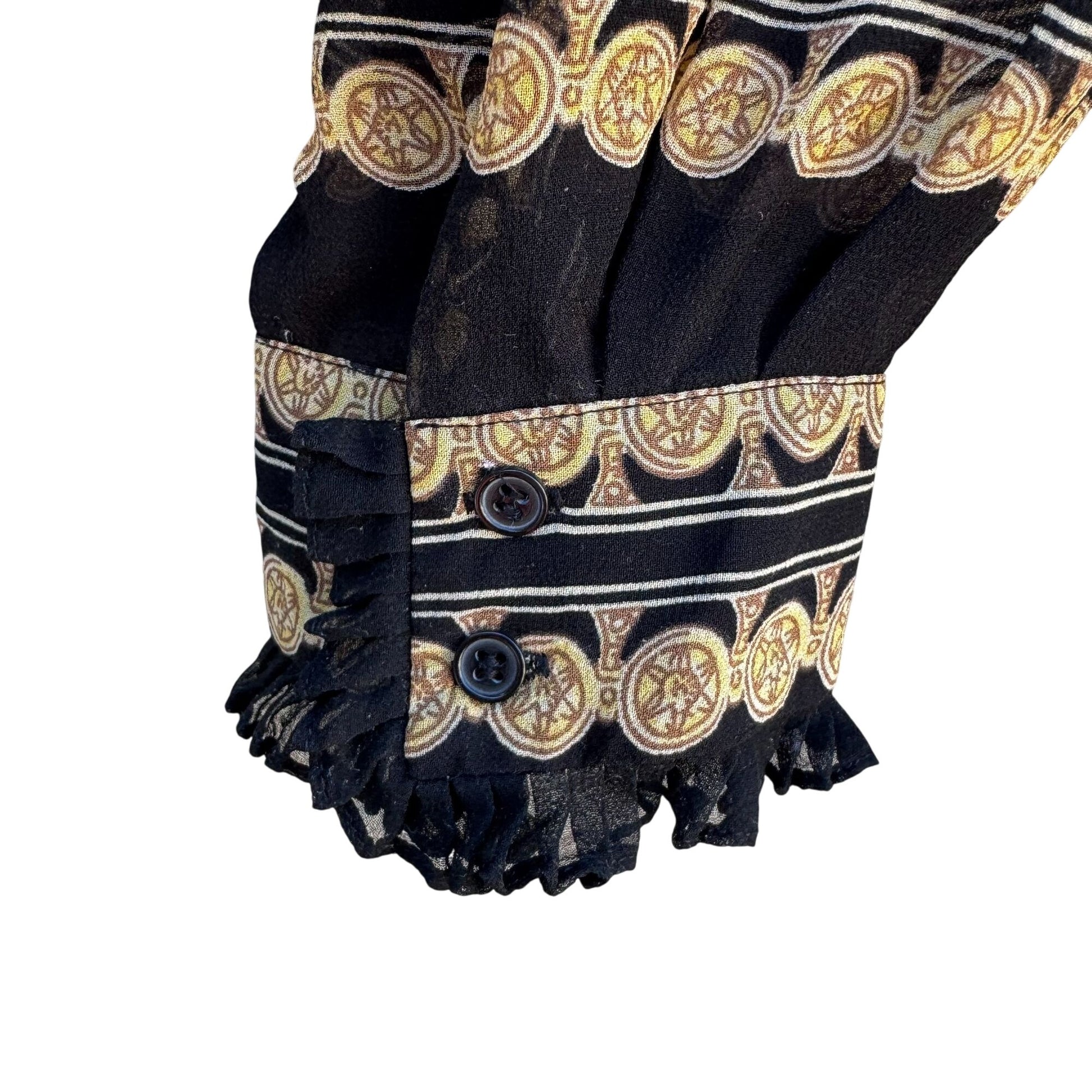 ECI New York Womens Ruffle Trim Black Gold Baroque Glam Leopard Print Blouse 2X