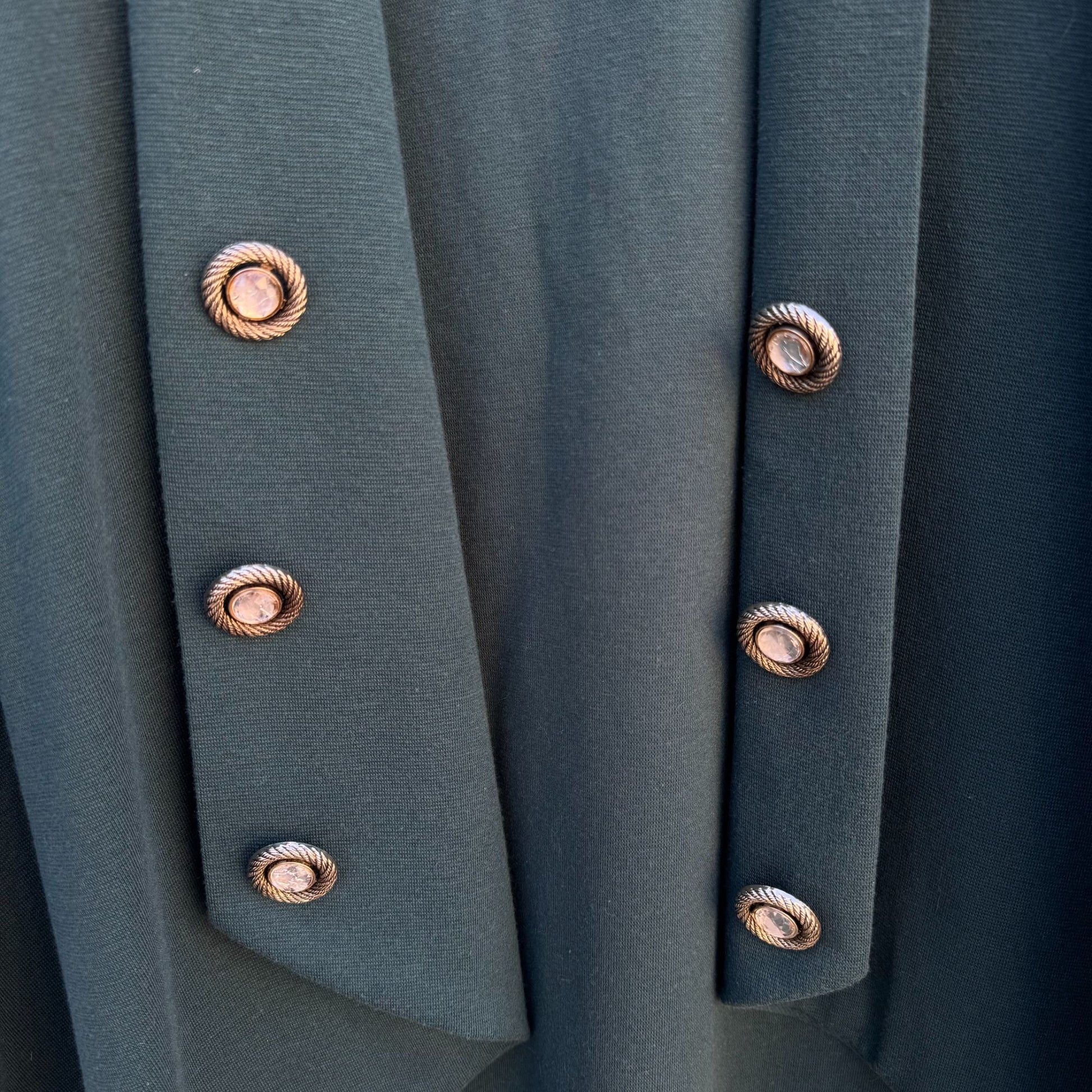 Affair California Vintage Green Decorative Jeweled Buttons Open Front Cardigan