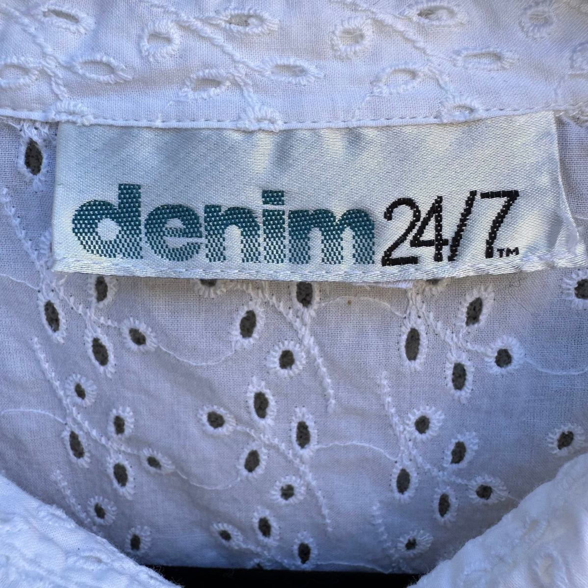 Denim 24/7 Cottagecore Coastal Boho Feminine Chic Eyelet Lace 3/4 Sleeve Blouse