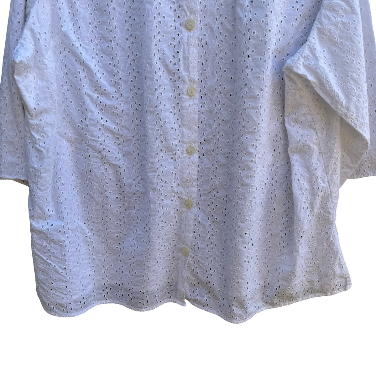 Denim 24/7 Cottagecore Coastal Boho Feminine Chic Eyelet Lace 3/4 Sleeve Blouse