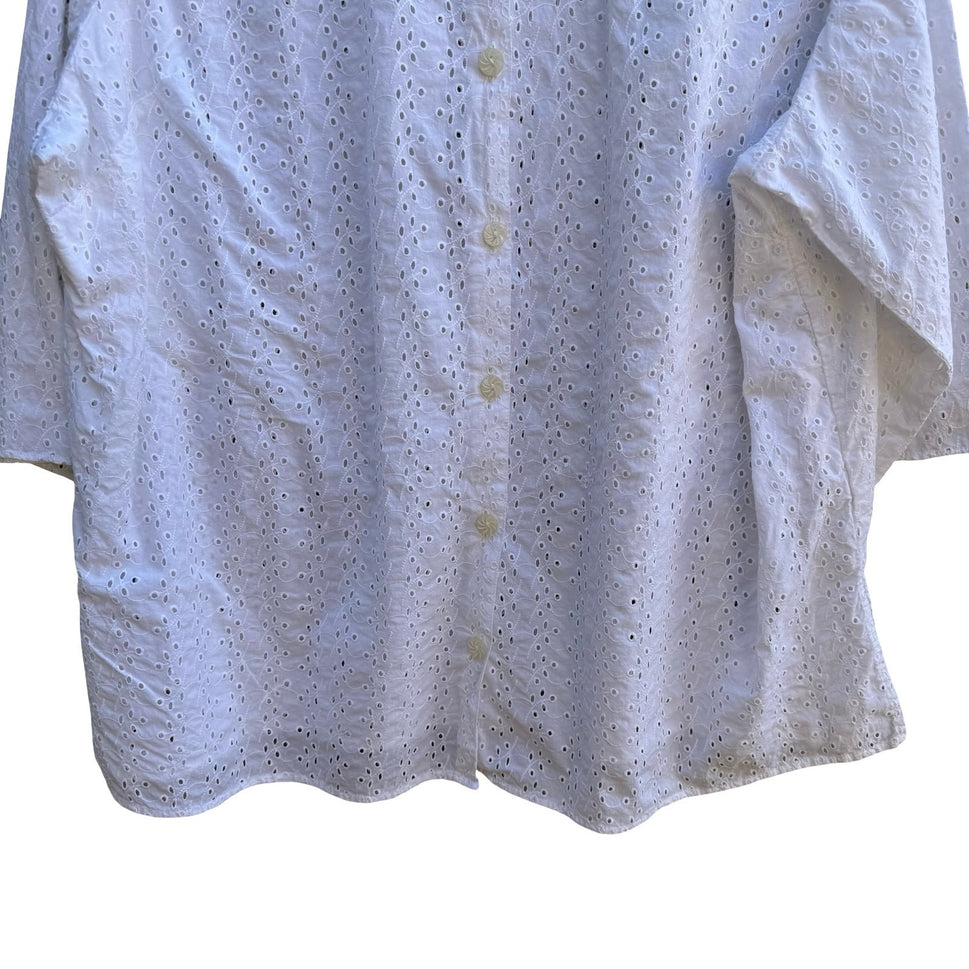 Denim 24/7 Cottagecore Coastal Boho Feminine Chic Eyelet Lace 3/4 Sleeve Blouse