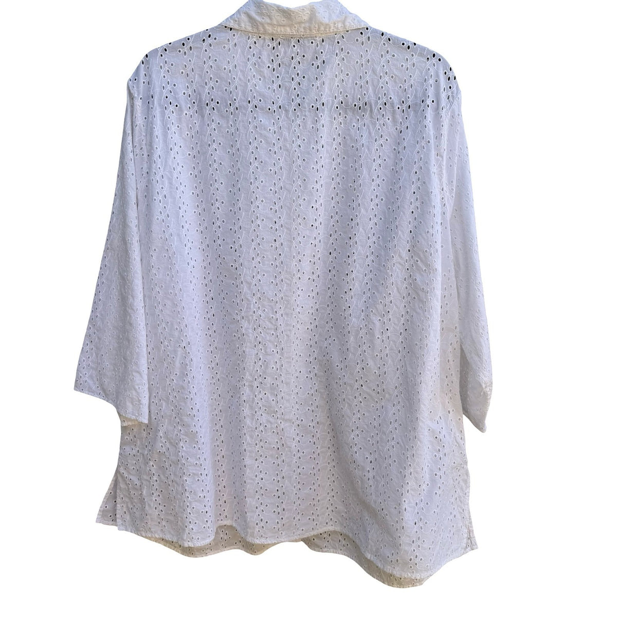 Denim 24/7 Cottagecore Coastal Boho Feminine Chic Eyelet Lace 3/4 Sleeve Blouse
