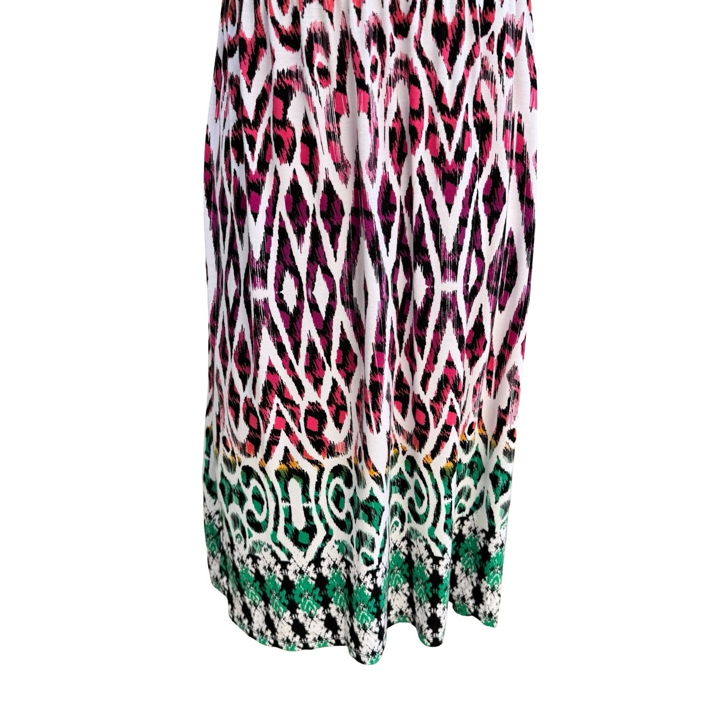 Style & Co Boho Pink Green Ikat Geometric Braided Strap Midi Sundress Womens M