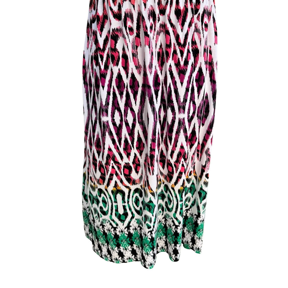 Style & Co Boho Pink Green Ikat Geometric Braided Strap Midi Sundress Womens M
