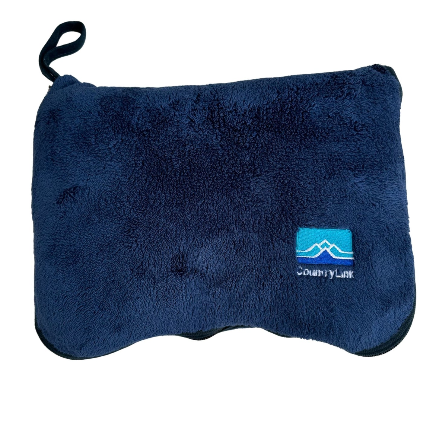 Country Link Navy Fleece Travel Pocket Zippered Pouch Personal Throw Blanket